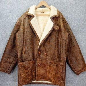 Vintage 70s Shearling Jacket Men L Sheepskin Fur Coat Barn Leather CALAFATE